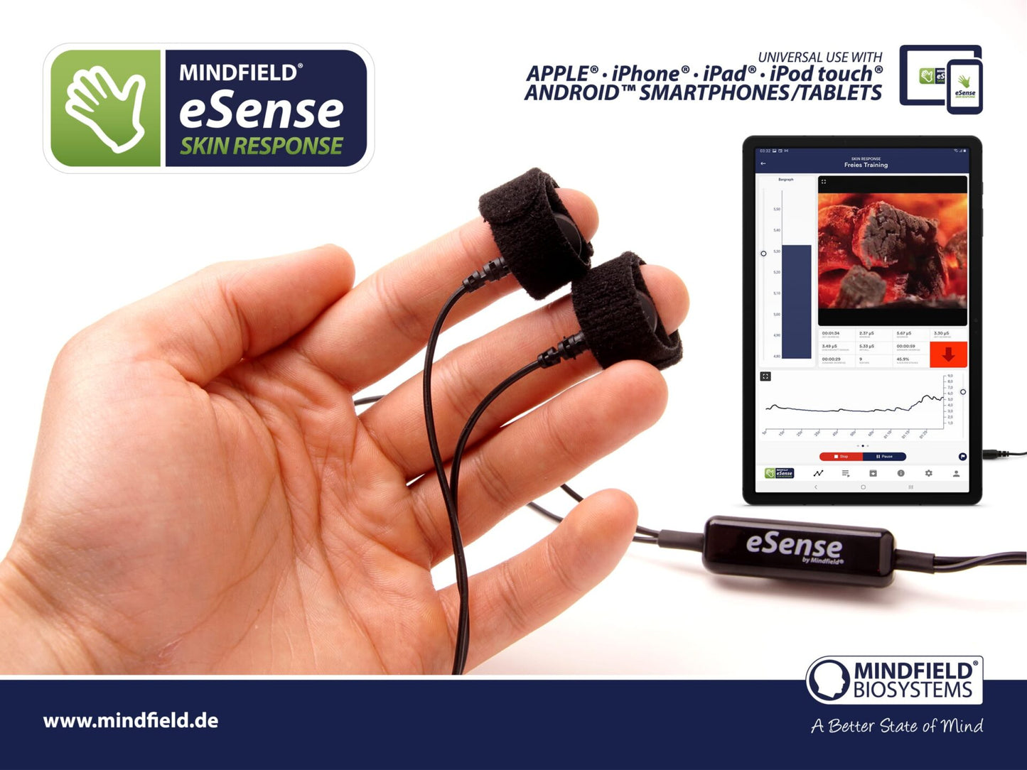 eSense Skin Response Sparset mit zusätzlichen Elektroden | Hautleitwert Messgerät Biofeedback