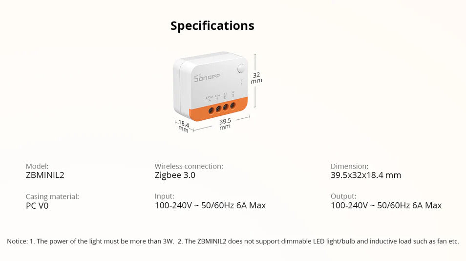 Sonoff ZBMINIL2 Zigbee Schalter